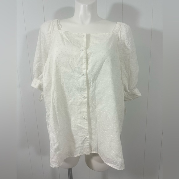 Lauren Conrad Sz 3X Ivory Short Sleeve Boho Top Shirt Button Front Swiss Dots - Picture 1 of 9